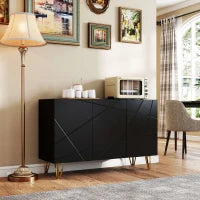 Mobile Contenitore con 2 Armadietti e Ripiano Regolabile, in Truciolato e Metallo, 120x40x75 cm, Nero e Oro