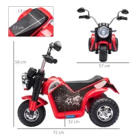 Moto Elettrica per Bambini a 3 Ruote con Luci e Suoni, Batteria Ricaricabile 6V, Velocità 2 km/h, per Bimbi da 18-36 Mesi, 72x57x56cm Rossa