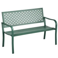 Panchina da Giardino in Acciaio con Schienale a Motivo Floreale per 2 Persone, 127 x 63 x 83 cm, Verde Scuro