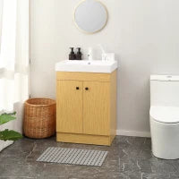 kleankin Mobile Bagno sotto Lavabo in Truciolato con Ripiani Regolabili e Lavello Curvo, 60x41.5x88 cm