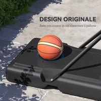 Canestro Basket Altezza Regolabile 160-305cm, Base con Ruote e Struttura in Acciaio, Tabellone in PVC Trasparente
