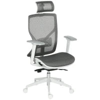 Sedia Ergonomica da Ufficio con Poggiatesta, Inclinazione e Altezza Regolabile, Poltrona Girevole Basculante con Ruote e Schiena in Rete, 67x65x120-128cm, Grigio