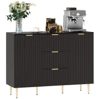 Credenza da cucina con 3 cassetti, mensole regolabili, ante scanalate, 120 x 40 x 90 cm, Nero