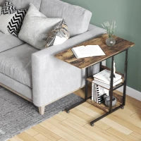 Tavolino da Salotto Stile Industriale, Altezza Regolabile e 4 Ruote con Freno, 80x40x60-75cm