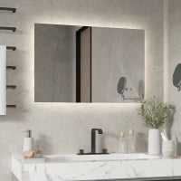 kleankin Specchio Bagno con Luce LED, Sistema Anti-Appannamento e Tasti Touch, 90x60cm, Argento