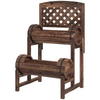 Fioriera da Esterno a 2 Livelli con Fori di Drenaggio e Griglia, in Legno di Abete, 42x49x80 cm, Marrone