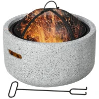 Braciere camino fuoco esterno rotondo in metallo attizzatoio griglia e maniglia diametro 45 cm grigio