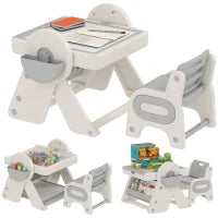 Tavolo Multiuso per Bambini con Ripiano Contenitore e Cassetti, in HDPE e PP, Grigio e Bianco