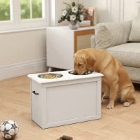 Ciotole Rialzate per Cani Grandi, Supporto in MDF con 2 Ciotole in Acciaio Inox, 60x30x41 cm, Bianco