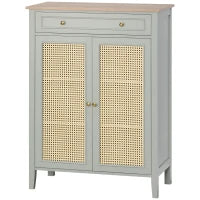 Mobiletto da Ingresso, Scarpiera con 2 Ante e Cassetto, Effetto Intrecciato, 80 x 40 x 110 cm, Verde