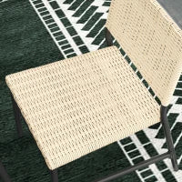 Set da Giardino con Tavolo in Vetro Effetto Marmo e 4 Sedie in Rattan, Colore Cachi