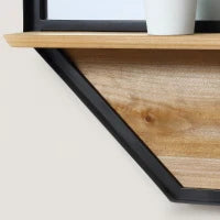 Specchio da Parete Ottagonale in Metallo con Mensola in Legno, 61x61cm Nero