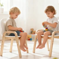 Set 2 Sedie Bambini in Legno di Betulla Regolabili e Impilabili, Bianco