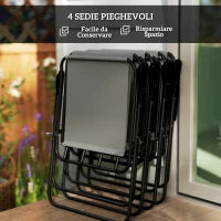 Set da Giardino 6 Pezzi in Acciaio con 4 Sedie Pieghevoli, Ombrellone e Tavolo Rotondo, Grigio e Nero