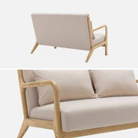 Panchina scandinava 2 posti legno e tessuto, beige