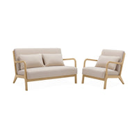Panchina scandinava 2 posti legno e tessuto, beige
