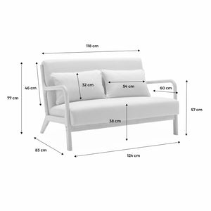 Panchina scandinava 2 posti legno e tessuto, beige