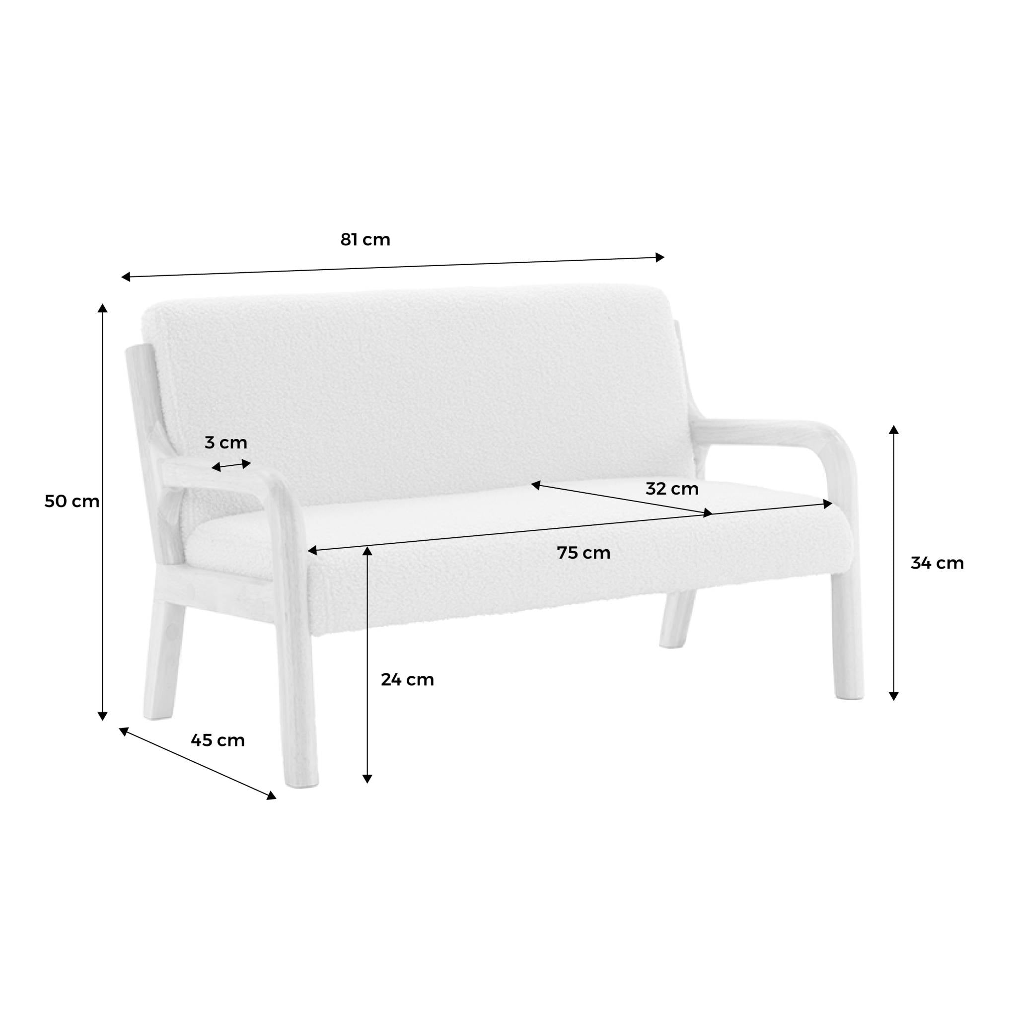 Panca per bambini scandinava, tessuto bouclé, 2 posti, beige