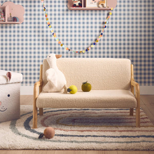 Panca per bambini scandinava, tessuto bouclé, 2 posti, beige