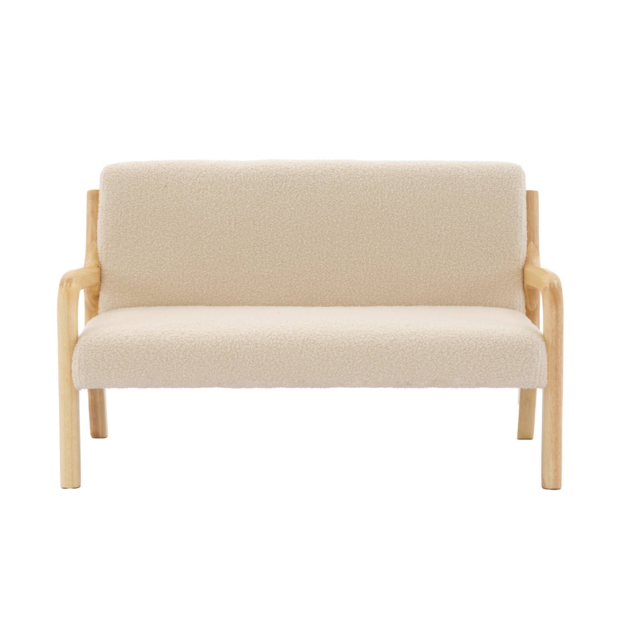 Panca per bambini scandinava, tessuto bouclé, 2 posti, beige