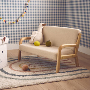Panca per bambini scandinava, tessuto bouclé, 2 posti, beige