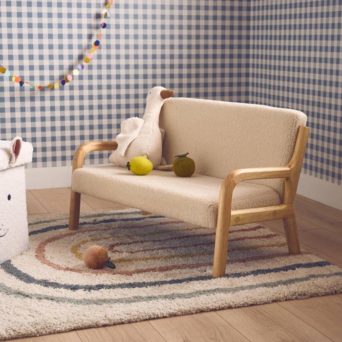 Panca per bambini scandinava, tessuto bouclé, 2 posti, beige