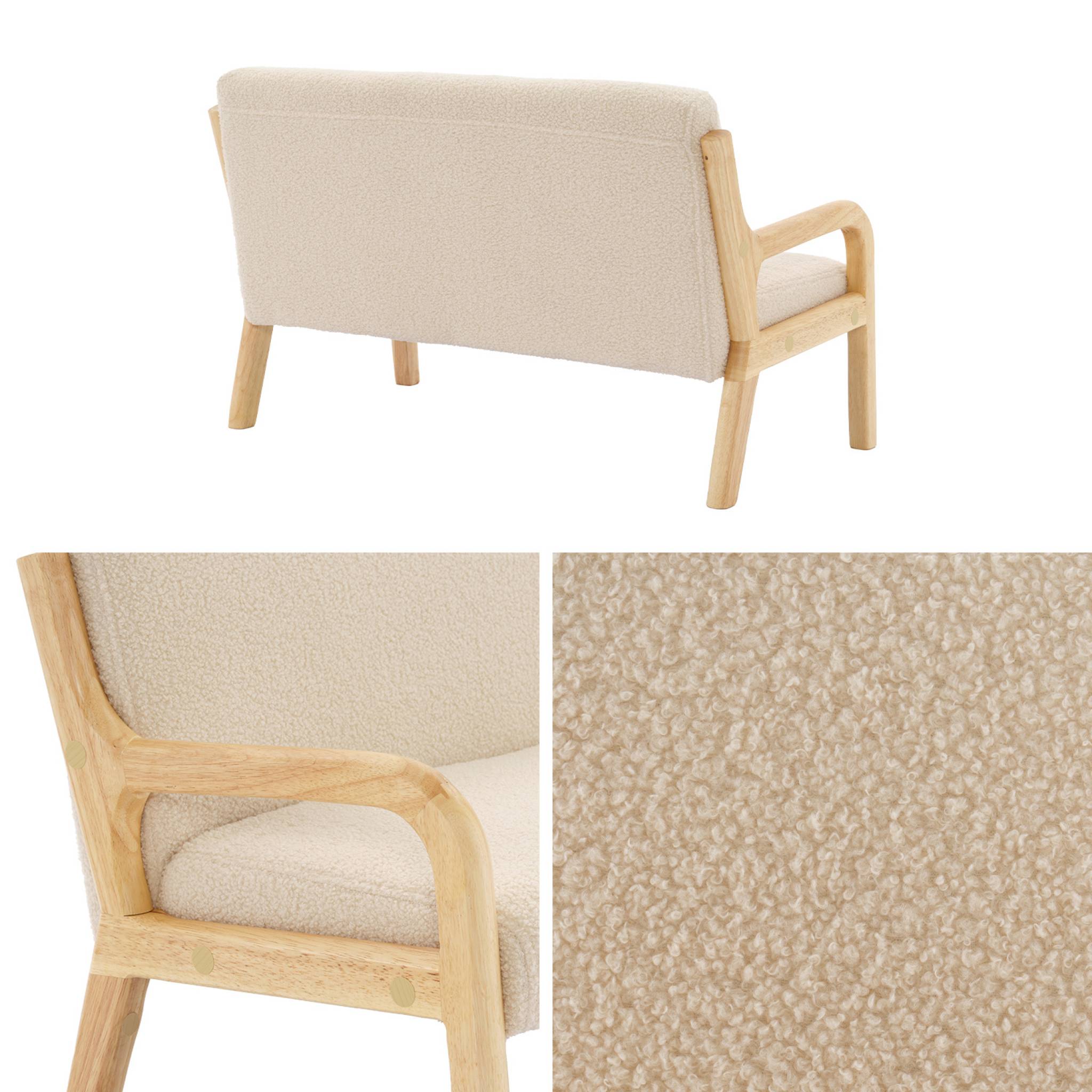Panca per bambini scandinava, tessuto bouclé, 2 posti, beige