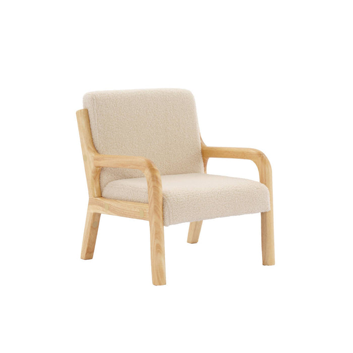 Poltrona scandinava per bambini in legno, tessuto bouclé, beige