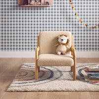 Poltrona scandinava per bambini in legno, tessuto bouclé, beige