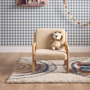 Poltrona scandinava per bambini in legno, tessuto bouclé, beige