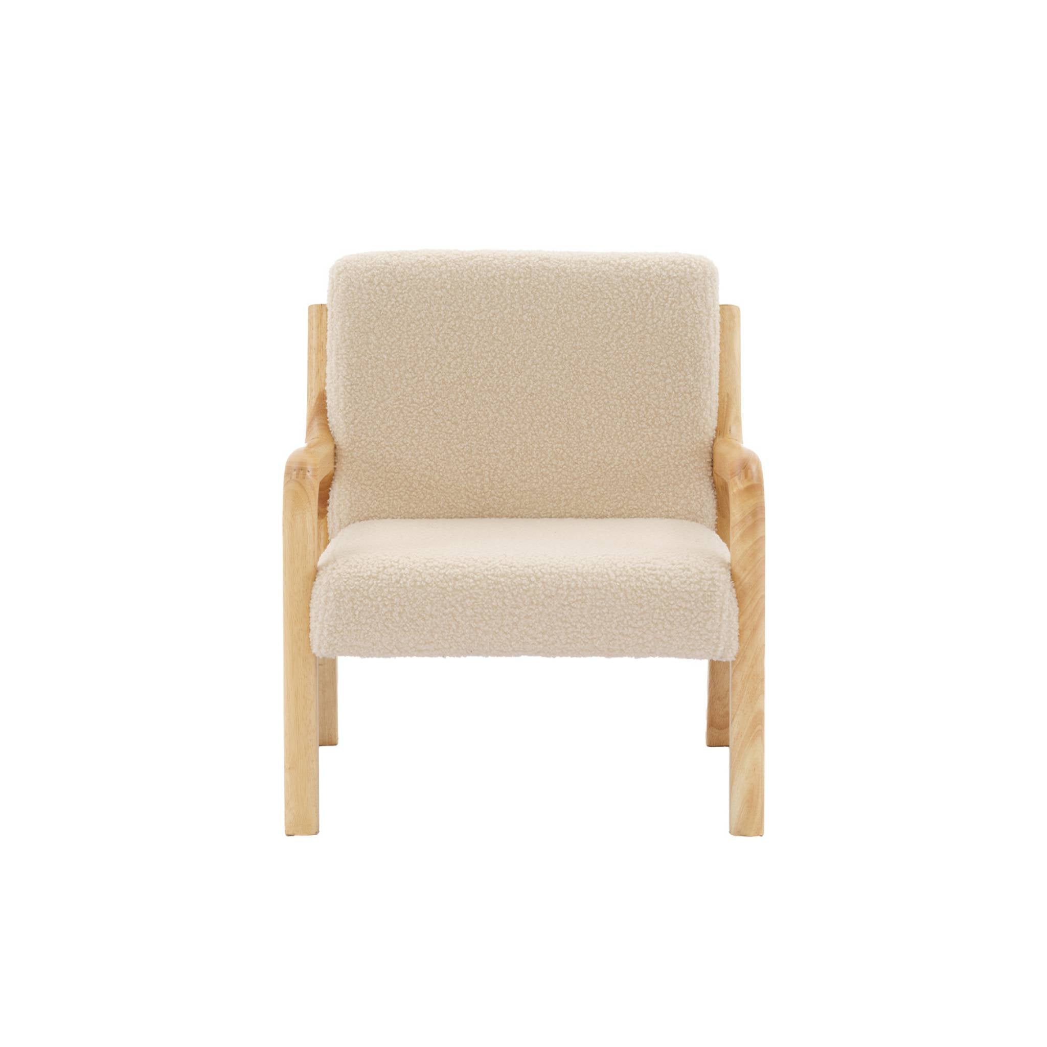 Poltrona scandinava per bambini in legno, tessuto bouclé, beige
