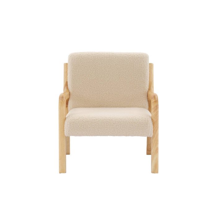 Poltrona scandinava per bambini in legno, tessuto bouclé, beige