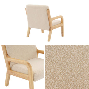Poltrona scandinava per bambini in legno, tessuto bouclé, beige