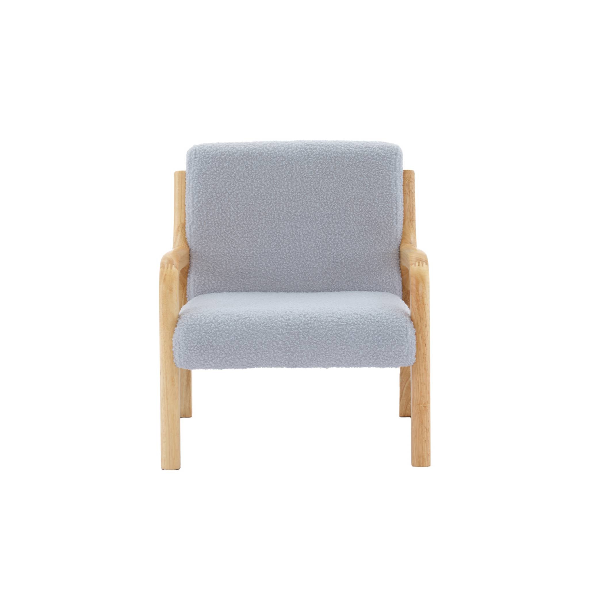 Poltrona scandinava per bambini in legno, tessuto bouclé, grigio topo