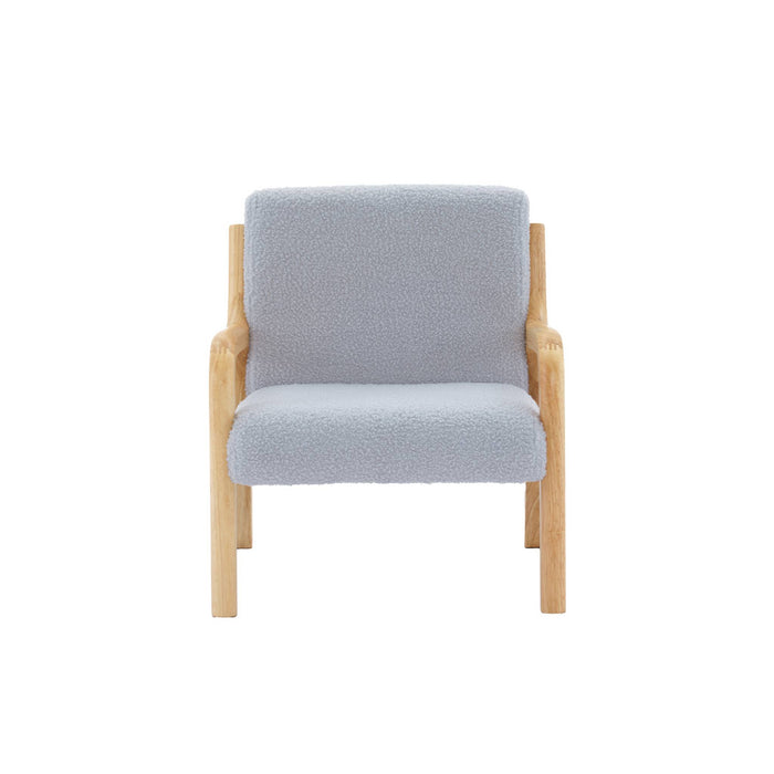 Poltrona scandinava per bambini in legno, tessuto bouclé, grigio topo