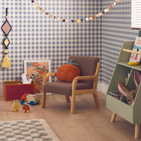 Poltrona scandinava per bambini in legno, tessuto bouclé, marrone