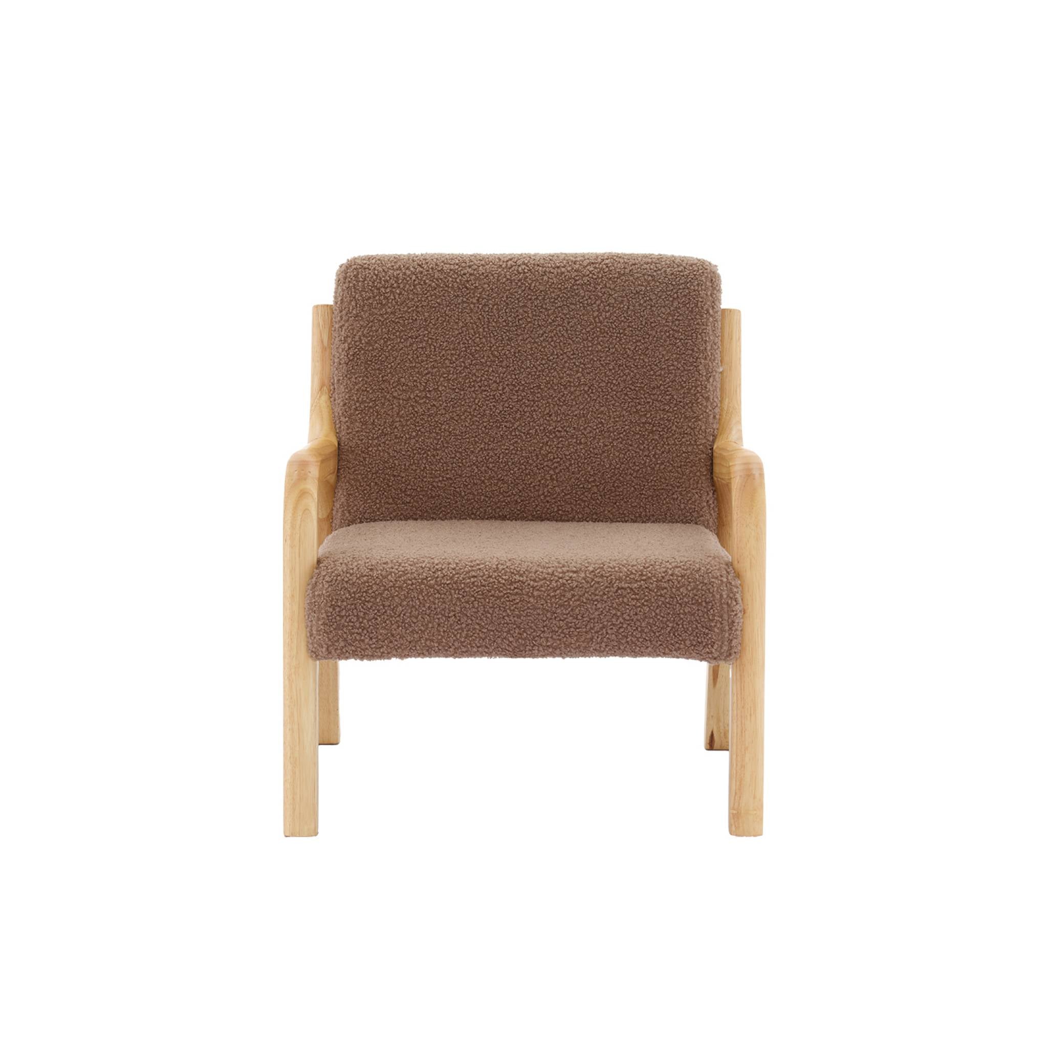 Poltrona scandinava per bambini in legno, tessuto bouclé, marrone