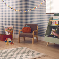 Poltrona scandinava per bambini in legno, tessuto bouclé, marrone