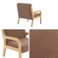 Poltrona scandinava per bambini in legno, tessuto bouclé, marrone