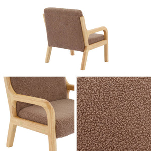 Poltrona scandinava per bambini in legno, tessuto bouclé, marrone