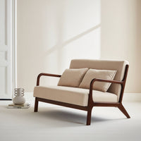 Panca scandinava in legno di hevea e tessuto 2 posti, beige