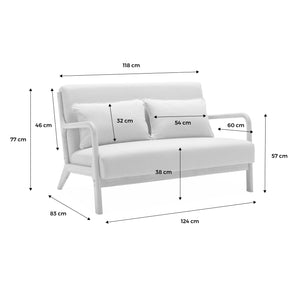 Panca scandinava in legno di hevea e tessuto 2 posti, beige