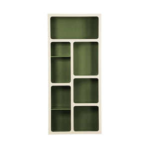 Libreria organica in legno bicolore con 8 scomparti, verde kaki
