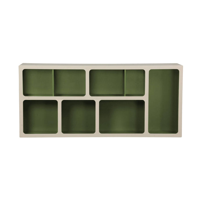 Libreria organica in legno bicolore con 8 scomparti, verde kaki
