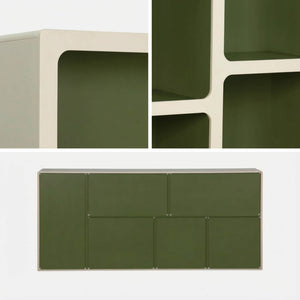 Libreria organica in legno bicolore con 8 scomparti, verde kaki