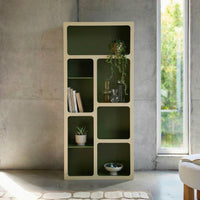 Libreria organica in legno bicolore con 8 scomparti, verde kaki