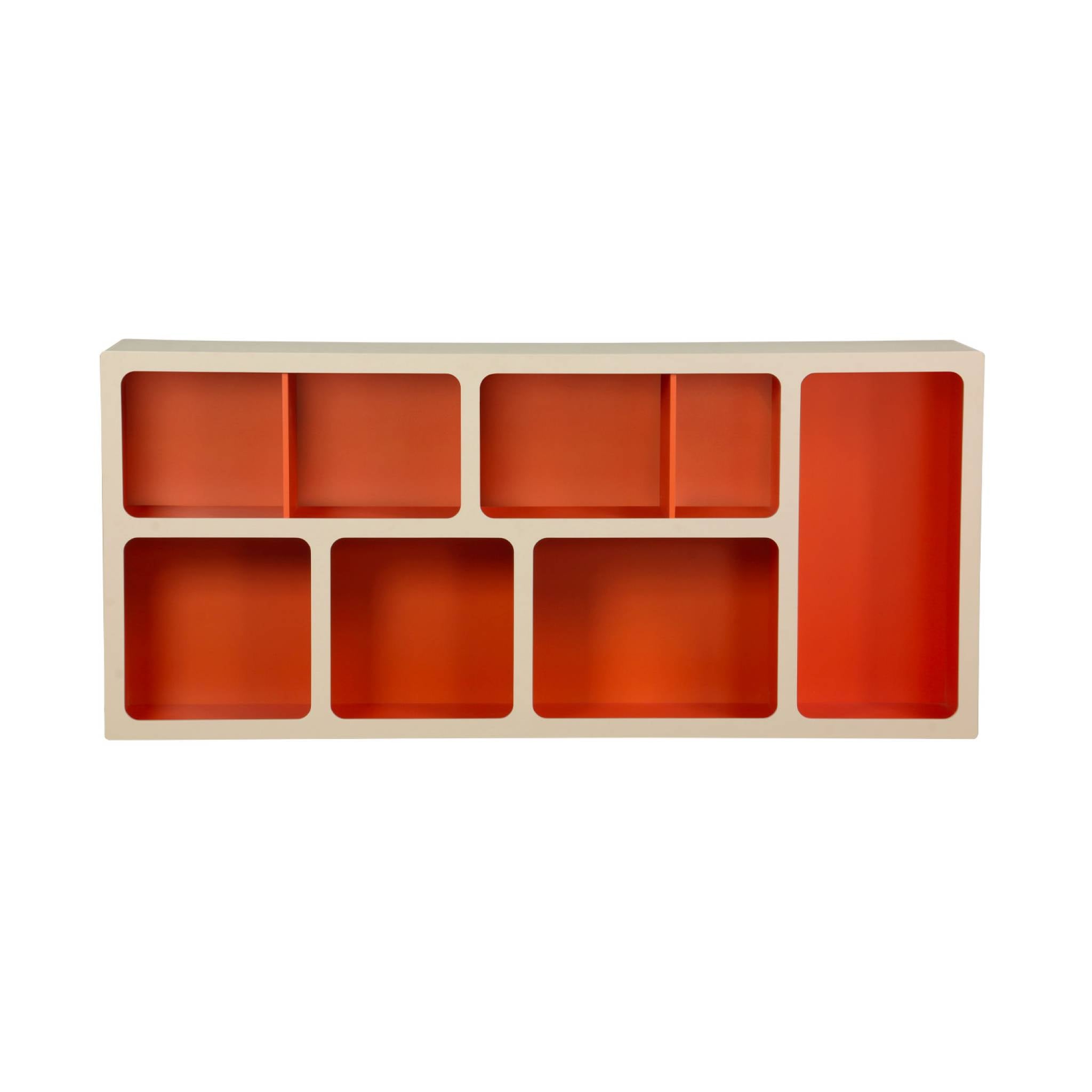 Libreria organica in legno bicolore con 8 scomparti, arancione