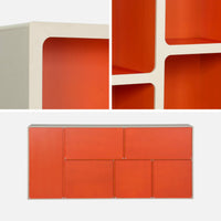 Libreria organica in legno bicolore con 8 scomparti, arancione