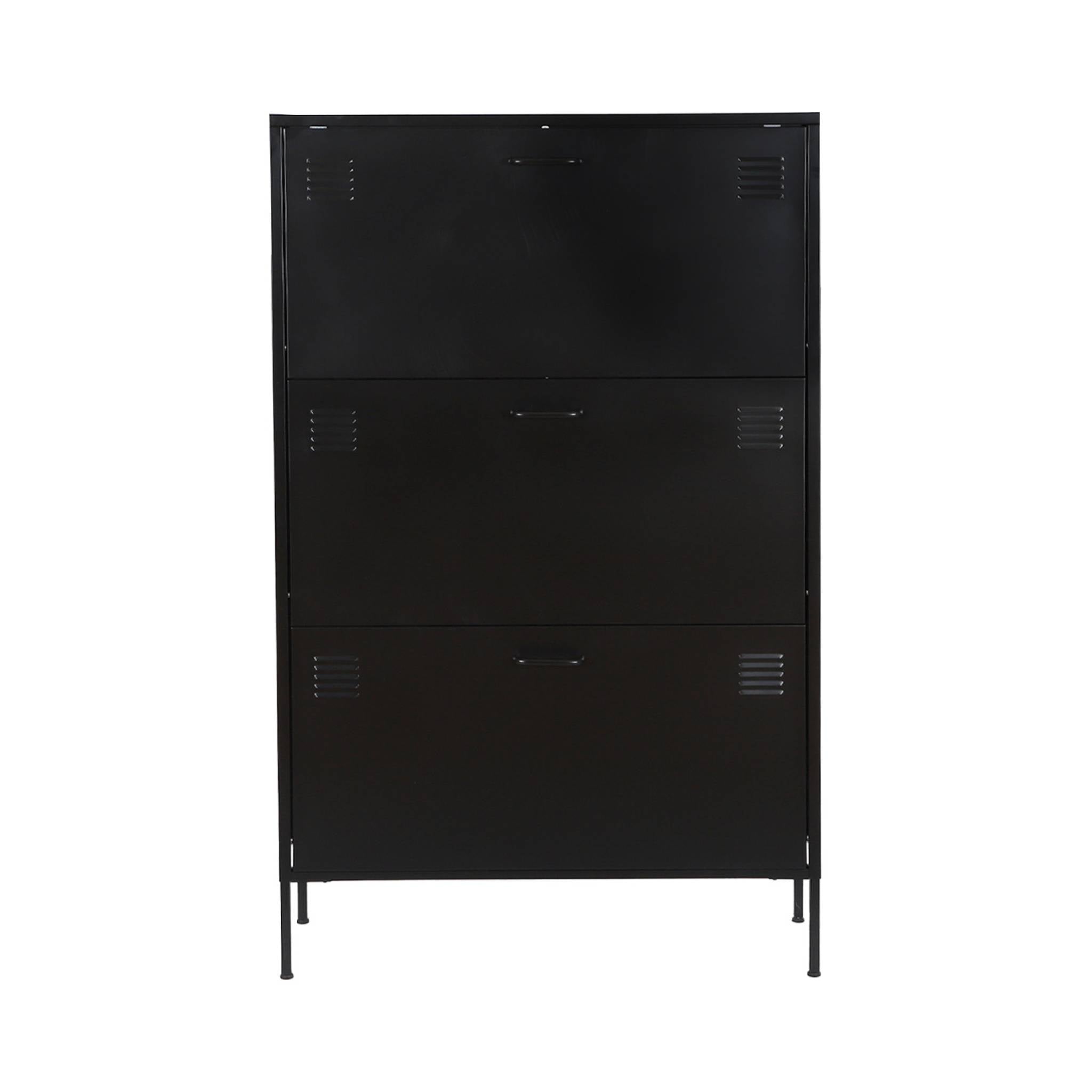 Scarpiera industriale in metallo con 3 cassetti, nero
