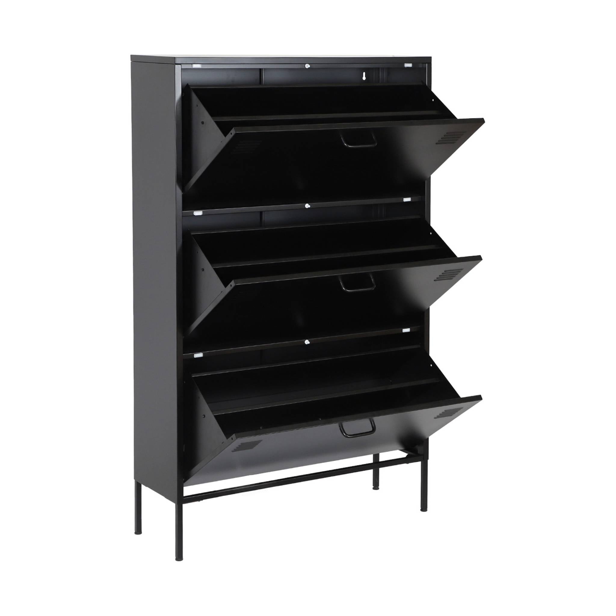 Scarpiera industriale in metallo con 3 cassetti, nero